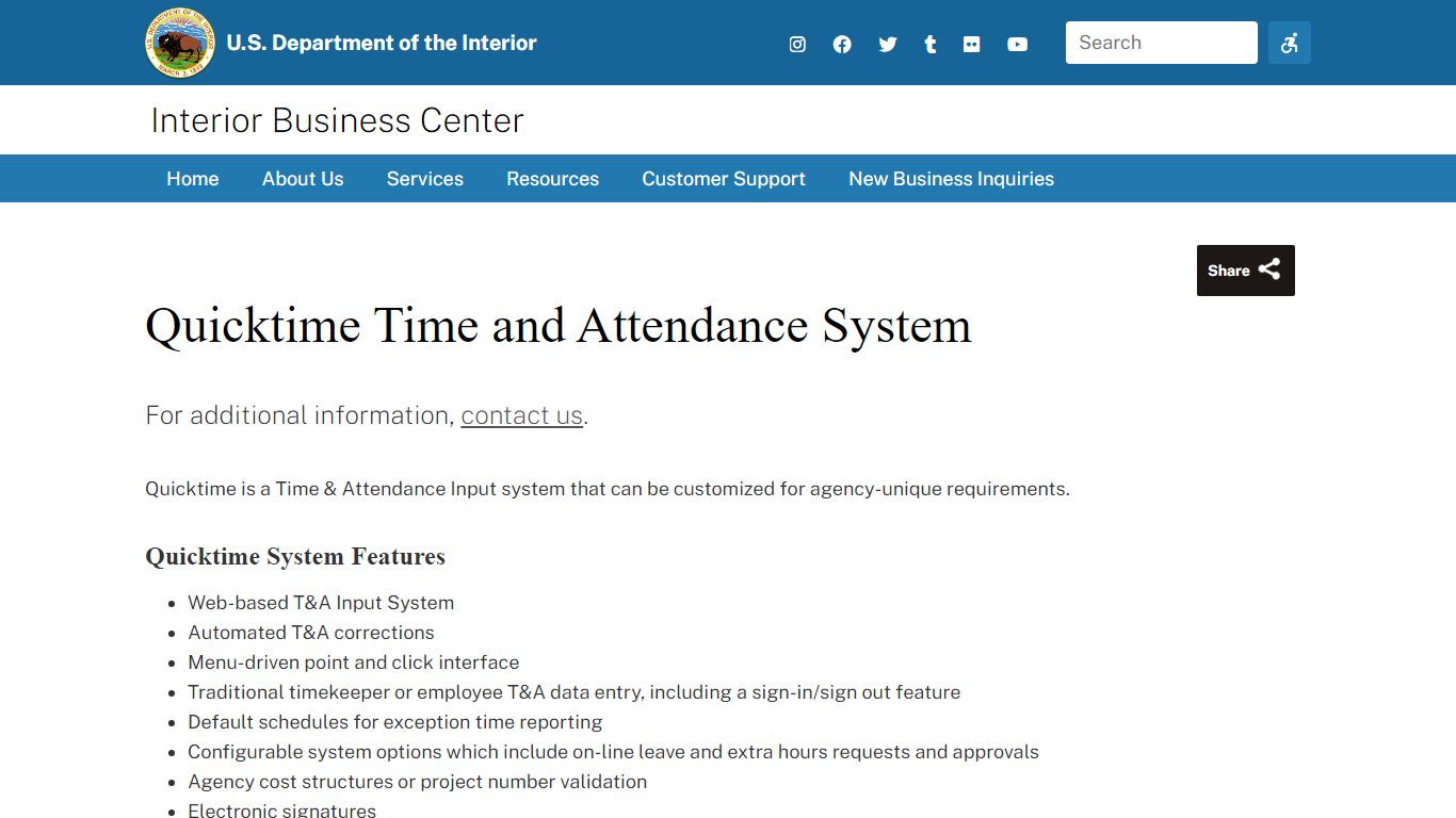 Quicktime Time and Attendance System | U.S. Department of the Interior